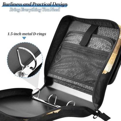 3 Ring Zipper Binder with Shoulder Strap Leopard Skin Golden Heart 1.5 inch Binders Keeper Large Capacity Multi Pockets for School Office Supplies - color: Multi472, size: Fit 500 Sheets