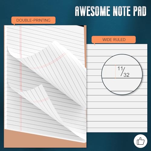 3 Pack White Legal Pads 8.5 x 11 Note Pads, Wide Ruled Notepads, Micro Perforated Lined Note Writing Pads 30 Sheets per Notepad Double-Side Printed Legal Note Pad 8.5x11'' for Home, Office, School - color: White