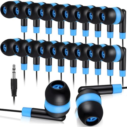 Kanayu 50 Pack Wired Earbuds Bulk for Classroom Ear Headphones Wired Basic Student Earbuds No Microphone with 3.5mm Jack for Class Laptop School Library, Individually Bagged (Blue) - color: Blue