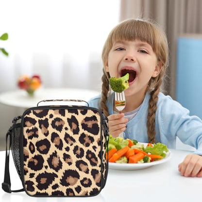 Pardick Leopard Lunch Box for Kids,Students Leopard Animal Skin Print Lunch Bag Tote with Adjustable Shoulder Strap,Insulated Thermal Girls Boys Lunchbox Cooler Bag for School Picnic Travel Outdoor - color: Leopard