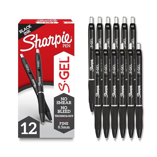 Sharpie S-Gel Pens, Fine Point (0.5mm), Black Ink, 12 count - Ideal for Writing, Journaling, Drawing, Coloring, Note-Taking, College Supplies - size: 1 Count (Pack of 12)