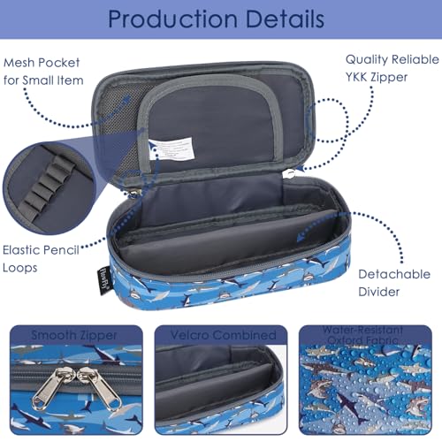 FlowFly Large Capacity Pencil Case for Kids, Boys & Girls – Zippered Multi-Functional Pen Pouch, Soft & Portable Pencil Bag for School, Teens, Students, Shark - color: Shark