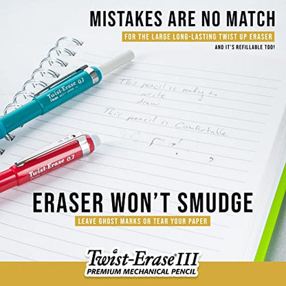 Pentel Twist-Erase III Mechanical Pencil, (0.5mm), Fine Line, Black Barrel, Pack of 4 (QE515BP4A)
