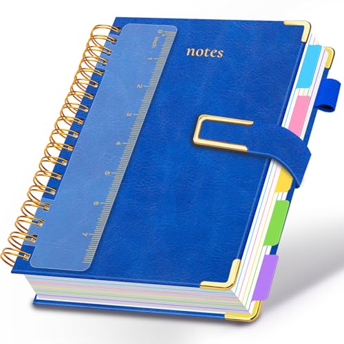 Hardcover Spiral Notebook College Ruled, 6.2"x 8.2" Leather Journal Notebook with Magnetic Closure, 300 Pages 5 Subject Notebook with Dividers Tabs Journal for Women Men, Work, School(College Blue) - color: College Blue, size: A5-6.2"x8.2"