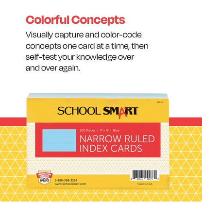 School Smart Ruled Index Card, 4 x 6 Inches, Blue, Pack of 100 - color: Blue, size: 4 x 6 Inches