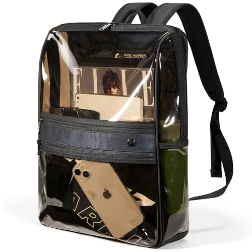 Clear Backpack Heavy Duty for Adults Men Work with Reinforced Straps, Laptop Bag for Stadium Events - color: Black S