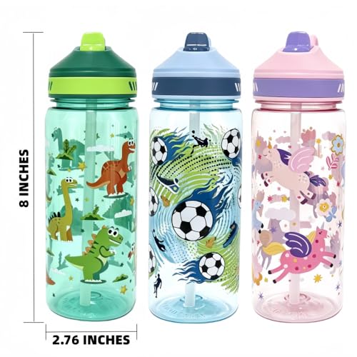 18oz Large Capacity Kids Water Bottle, Sturdy and Drop-resistant | Leak Proof, BPA Free, with Straw & Handle for School Travel, Dishwasher Safe - color: Dinosaur