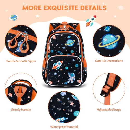 Kids Backpack for Boys 4-8, Cute 3D Embroidered Space Toddler Backpack with 34oz Lunch Box, Insulated Bag, Pen Case & Utensils, School Bookbag for Preschool Kindergarten Elementary Student - color: Space