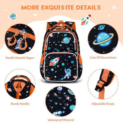 Kids Backpack for Boys 4-8, Cute 3D Embroidered Space Toddler Backpack with 34oz Lunch Box, Insulated Bag, Pen Case & Utensils, School Bookbag for Preschool Kindergarten Elementary Student - color: Space