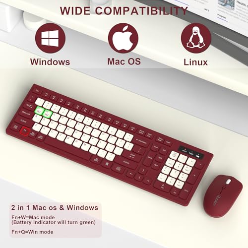 Wireless Keyboard and Mouse Combo, Full-Sized Wireless Keyboard and Adjustable DPI Mouse, 2.4GHz USB Receiver, Keyboard and Mouse for PC, Windows, Desktop, Laptop (Wine Red-B) - color: Wine Red-B