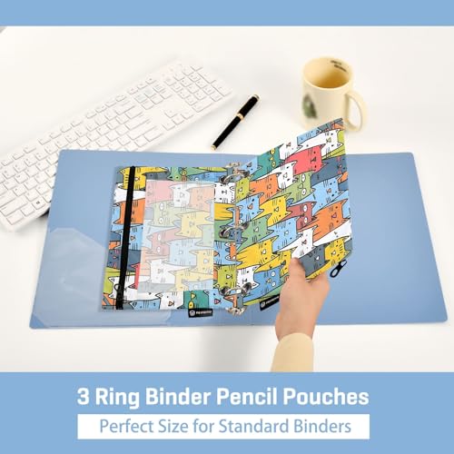 SUABO Seamless Cats Pencil Pouch for 3 Ring Binder, 2 PCS Binder Pencil Pouch with Zipper, Clear Window Zipper Pencil Case Pencil Bags for Office Supplies - color: Cats