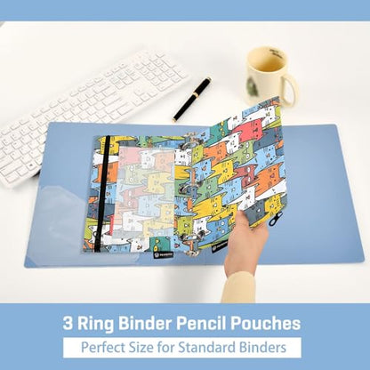 SUABO Seamless Cats Pencil Pouch for 3 Ring Binder, 2 PCS Binder Pencil Pouch with Zipper, Clear Window Zipper Pencil Case Pencil Bags for Office Supplies - color: Cats