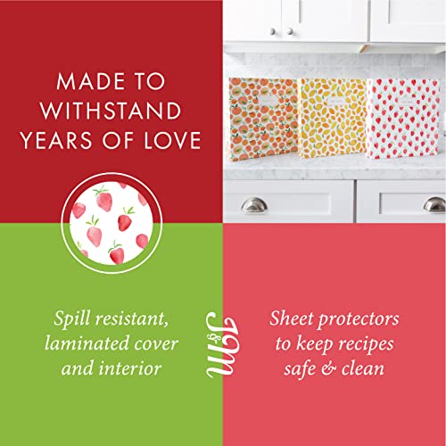Jot & Mark 8.5"" x 11"" 3 Ring Recipe Binder with Spill-Proof Clear Binder | 50 Recipe Cards + 25 Sleeve Protectors + 5 Full-Page Sleeves + 6 Divider Tabs | 8.5x11 3-Ring - color: Strawberry Wilds, size: 8.5" x 11"