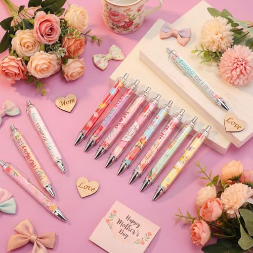 Cholemy 48 Pcs Mother's Day Ballpoint Pens Bulk Flower Happy Mother's Day Writing Pens Best Mom Ever Black Gel Ink for Women Mom Birthday Gifts Office Party Supplies Favors - style: Mother's Day