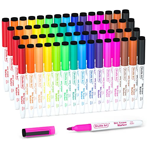 Dry Erase Markers, Shuttle Art 60 Bulk Pack 15 Colors Magnetic Whiteboard Markers with Erase, Fine Point Dry Erase Markers Perfect for Writing on Whiteboards, Glass, Mirror for School Office Home - color: 15 Colors 60 Pack
