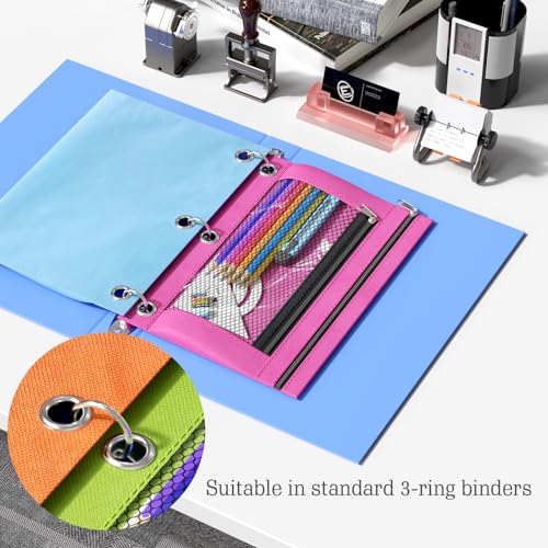 DoDoMagxanadu Binder Pencil Pouches, Pencil Pouch for 3 Ring Binder, Double Pocket Clear Window Pencil Case for Binder, Zippered Pencil Pouches with Rivet Enforced 3 Ring, 12 Pack