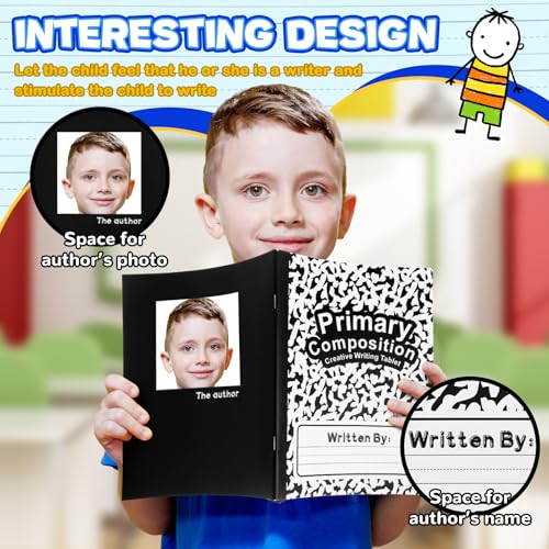 Henoyso 6 Pack Primary Composition Notebook for Kids, K-2 Journal with Half Blank Half Lined Pages, Draw and Write Journal for Kindergarten, 1st & 2nd Grade, Classic Black Covers - color: Black