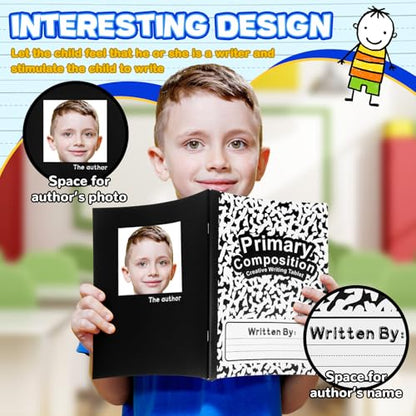 Henoyso 6 Pack Primary Composition Notebook for Kids, K-2 Journal with Half Blank Half Lined Pages, Draw and Write Journal for Kindergarten, 1st & 2nd Grade, Classic Black Covers - color: Black