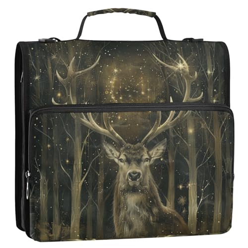 ALAZA Deer Stars Zipper Binder 1.5 inch 3 Ring Binder Organizer with Shoulder Strap and Handle for Home Office Work