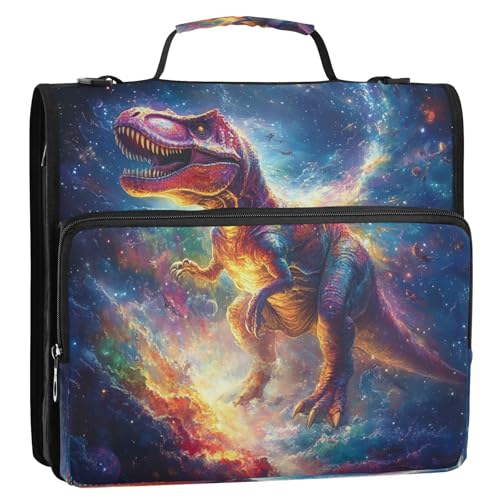 Caikeny 3 Ring Zipper Binder Colored Dino Space Galaxy 1.5 inch Binders Bag with Shoulder Strap and Handle Expanding File Pockets - color: Multicolored 1z2.11