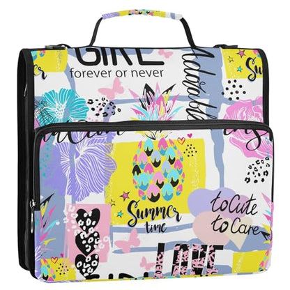 Pineapple 3 D-Ring Binder Bag Multi-Pocket Zipper Organizer | with Handle and Detachable Shoulder Strap Holds 500 Sheets for School Office Supplies - color: Dhb-106