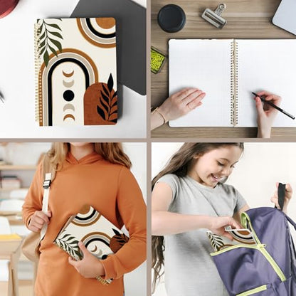 Cute Spiral Notebook journal A4 Aesthetic Pretty Design for Women Girls Kawaii with Pocket, 8.5 x 11 inch, Graph, Moon Boho - color: Moon Boho, style: Graph