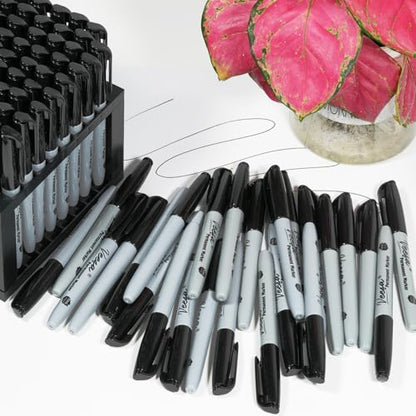 VEESA Black Permanent Markers Fine Tip, 75 Count, Quick Drying | Water- & Fade-Resistant, Marks on Wood Plastic Paper Metal - size: 1 Count (Pack of 75)