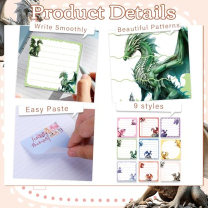 Dragon Sticky Notes Gifts - 9 Pack Dragon Notepads 3x3 Inch Gifts for Students Coworkers, Funny Animals Self-Adhesive Memo Pads Office School Supplies for Men Women (450 Sheets) - style: Dragon