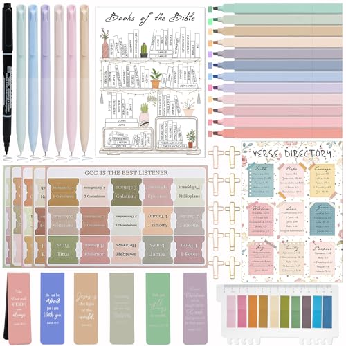 HRFGWDD Bible Study Supplies [43 PCS] for Women - Bible Journaling Kit with No Bleed Bible Highlighters & Pens, Bible Tabs Set and Bible Verse Gifts for Scripture Study - color: 41pcs