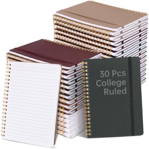 Watersay 30 Pcs Small Spiral Notebooks A6 with Straps, Multicolor 5" x 7" Pocket Notebooks Mini Lined Journals 50 Sheets for Back to School Supplies Students Rewards Office Gifts(Brown) - color: Brown