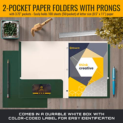 Better Office Products Dark Green 2 Pocket Folders with Prongs, 50 Pack, Letter Size, Matte Texture, 8.5 x 11 Inch - color: Dark Green