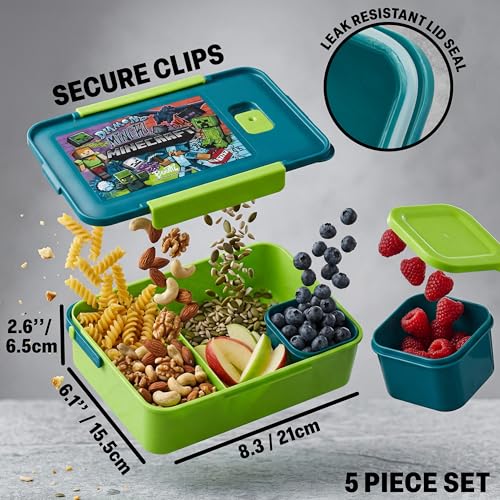 Get Trend Minecraft Kids Lunch Box 3 Pc Set with Insulated Lunch Bag, Bento Box with Two Mini Pots & 20 fl oz Water Bottle with Straw for School, Picnic, Creeper Gamer Gifts for Boys (Multi Minecraft) - color: Multi Minecraft