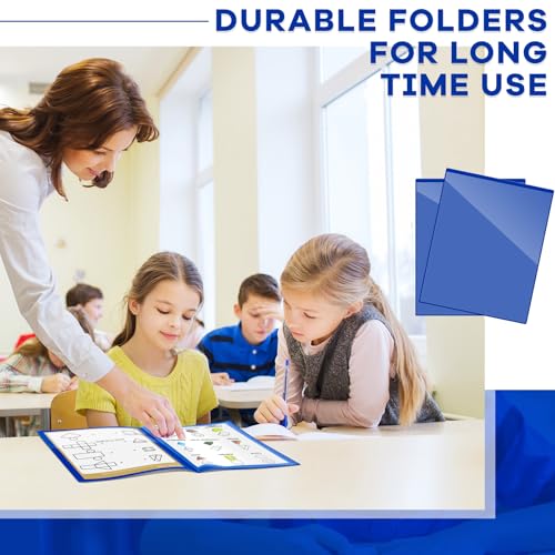Henoyso 24 Pcs Dark Blue School and Home 2 Pocket Folders with 4 Clear Inner Pockets Plastic Heavy Duty Homework Folders Parent Teacher Communication for Student Home Office Classroom,11 x 9 Inch - color: Dark Blue