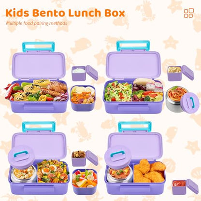 JXXM Lunch Box for Kids With 8oz Soup Thermo, Leak-proof Lunch Container with 2 Compartments, Thermo Food Jar Food Containers for Back to School Girls Boys (Purple) - color: Purple