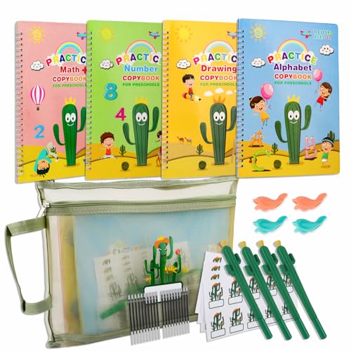 LUCKFUTURE Grooved Handwriting Book Practice, Magic Copybooks for Kids Reusable Handwriting Practice Set, Preschool Calligraphy Workbook with a Storage Bag for Easy Use(Large Size) - size: Large Magic Copybook for Kids