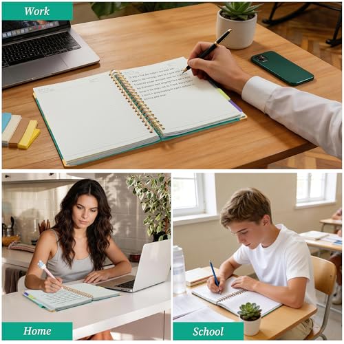 Hardcover Spiral Notebook Journal with Removable Dividers Tabs, 5 Subject Notebooks for Work School, 300 pages 8"x10" B5 leather Journal College Ruled, Cute Journal for Women Men, Blue - color: Blue