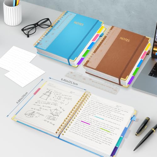 Hardcover Spiral Notebook Journal with Removable PVC Dividers - 8'' x 10'' Large 300 Page B5 Hardcover Leather College Lined Journals Notebook for Work Note Taking Office Home School Supplies, Lake blue - color: lake blue