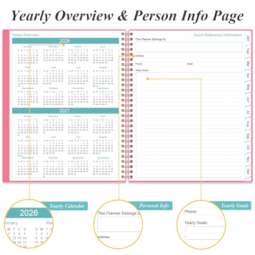 Daily Planner 2026 Full Page Per Day- 2026 Daily & Monthly Planner from January 2026 to December 2026, Day Planner 2026 with 12 Months Tabs, 8.5" x 11", Pink - color: Pink, size: 8.5" x 11"