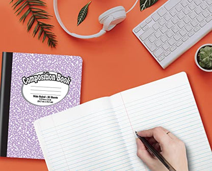 Better Office Products Composition Book Notebook, Hardcover, Assorted Pastel Covers, Wide Ruled (11/32-inch), 80 Sheet, One Subject, 9.75" x 7.5", 6 Pack
