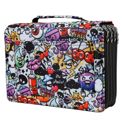 Colored Pencil Case- 200 Individual Slots Pencil Holder Pen Bag Large Capacity Pencil Organizer with Handle Strap Handy Colored Pencil Box with Printing Pattern - color: Sea, size: 200