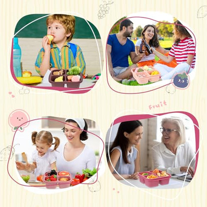Honeydak 5 Pack Snack Containers 4 Compartment Bento Snack Boxes Reusable Lunchable Containers with Lids Divided Meal Prep Lunch Food Storage Box for School Work Travel(Rose Red Ombre,Equal) - color: Rose Red Ombre, style: Equal
