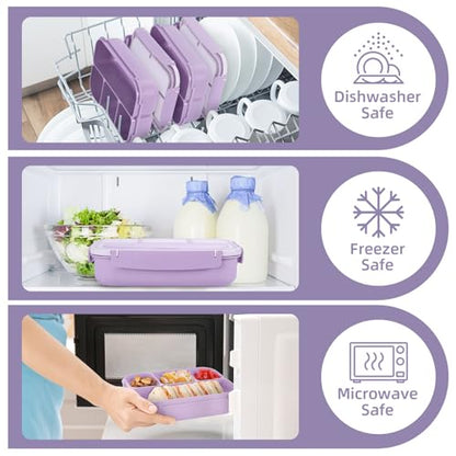 QQKO Bento Box Adult Lunch Box, Lunch Containers for Adults Men Women, Kids Lunch Boxes for School with 4 Compartments, Sauce Container, Utensils and Muffin Cups, Purple - color: Lavender