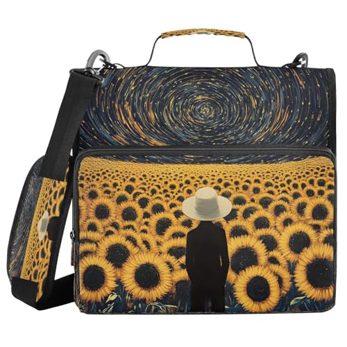 3 Ring Zipper Binder Sunflower Blossoms Galaxy Binders Bag with Shoulder Strap 500 Sheets Paper Organizer Trapper Keeper Documents Storage File Folder for School Office - color: A1187