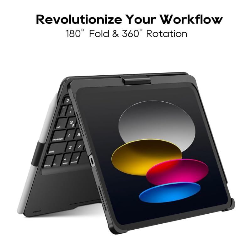 edaiser Swivel Keyboard Case for iPad 11th (A16) & 10th Generation, Black | 360 Degree Rotatable Protective Cover | Pencil Holder | Multi-Touch Trackpad | RGB Backlit | Flexible Adjustable View Angle - color: Black, size: iPad 10th/11th (a16)
