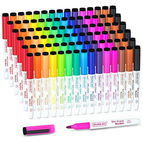 Shuttle Art Dry Erase Markers, 90 Bulk Pack 15 Colors Magnetic Whiteboard Markers with Erase, Fine Point Dry Erase Markers are Perfect for Writing on Whiteboard Mirrors Glass for School Office - color: 90 Pack 15 Colors