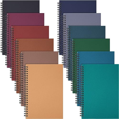 Fuutreo 12 Pcs Spiral Notebook for Work A5 8.3 x 5.7 Inch College Ruled Spiral Journal Notebook Kraft Cover Ruled Paper, 12 Color, 60 Sheets, 120 Pages for Office School(Business Color) - color: Business Color