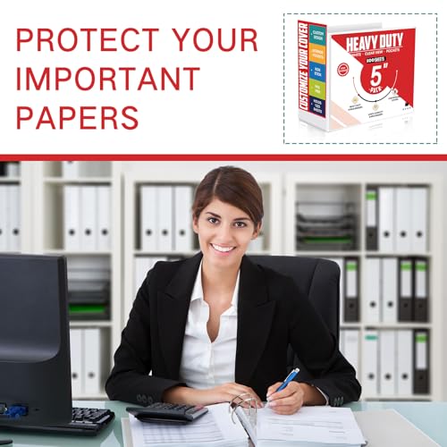 Sinload 4 Pcs 5 Inch Large Ring Binders with Pockets 3 Ring Binder 8.5" x 11" Presentation Folder View Binder with Customizable Clear Cover for Documents Files Projects(White) - color: White, size: 5 Inch