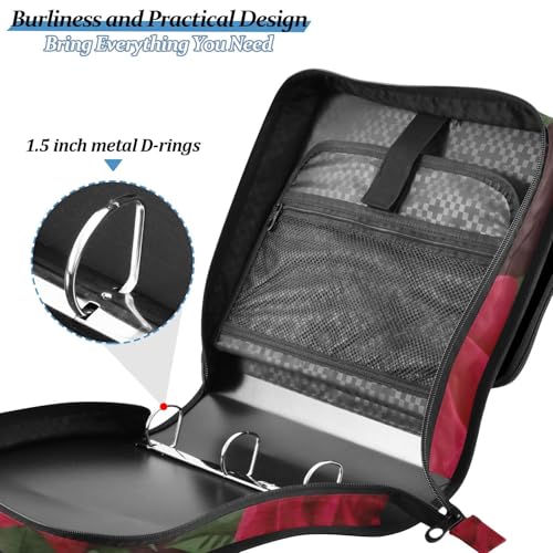 Red Rose Black Roses Zipper Binder Bag 3 Ring Binder with Shoulder Strap Zip Up 500 Sheets Capacity Multi Pockets for School Office Supplies - color: Multi2761, size: Fit 500 Sheets