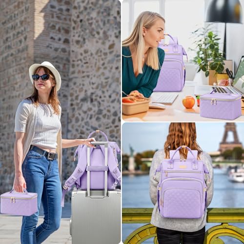 AIJIEKE Lunch Backpack for Women, 15.6 Laptop Backpack, Lunch Box, Purple | Water resistant computer bag with insulated leakproof cooler. Travel meal prep backpack for nurse, teacher, college commute - color: Purple