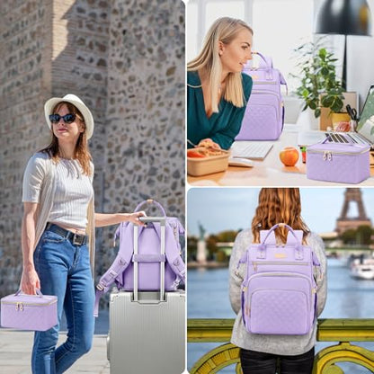 AIJIEKE Lunch Backpack for Women, 15.6 Laptop Backpack, Lunch Box, Purple | Water resistant computer bag with insulated leakproof cooler. Travel meal prep backpack for nurse, teacher, college commute - color: Purple